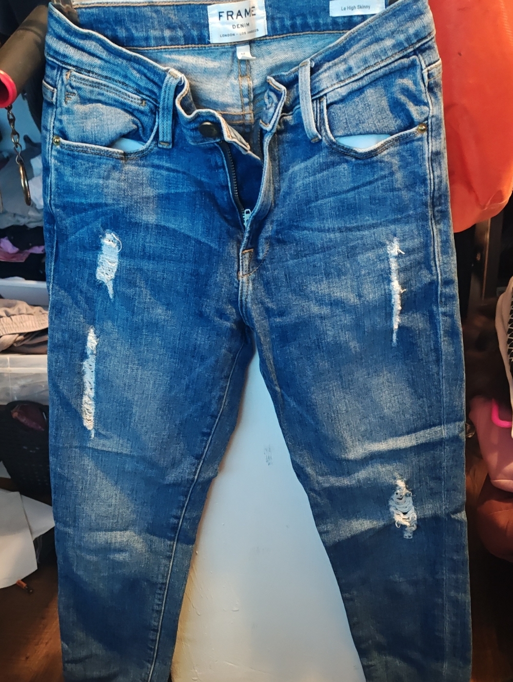 Frame Denim Skinny Distressed Blue Jeans
